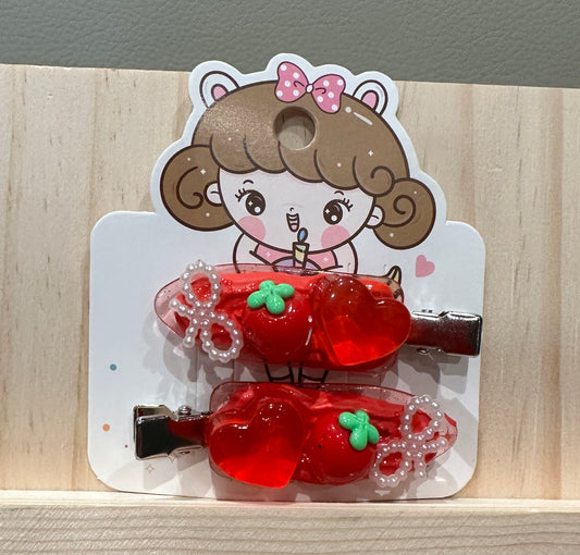Red Heart and Strawberry Hair Clips